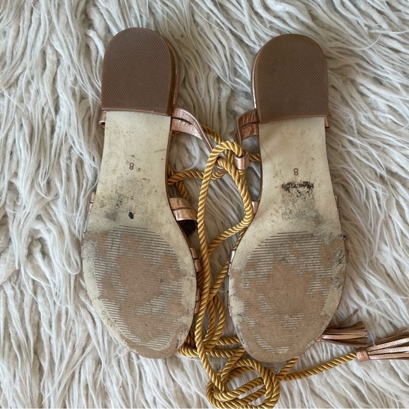 Anthropologie BILLY ELLA Lucerna Metallic Gold Leather Gladiator Tie Sandals 8 - Picture 11 of 12